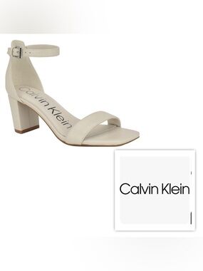 NEW $99 Calvin Klein Women 6 Nolene Ivory Ankle-Strap Block Heel Sandals